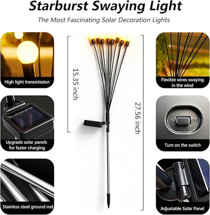 Solar Lights Outdoor Waterproof,2 Pack 16LED Solar Swaying Lights,Firefly Lights for Yard Patio Pathway Decoration,Unique Gardening Gifts for Women Holiday