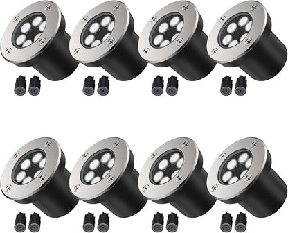 JESLED Low Voltage Landscape Lights, 6W LED Well Lights IP67 Waterproof, 6000K Bright White In-Ground Lights with Wire Connectors for Pathway, Deck, Patio, Yard, Garden (8 Pack)
