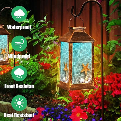 Solar Lantern Seashell Summer Beach sea Water Summer Outdoor Garden Hanging Lantern Waterproof Solar Powered Lighting Outside Table Lamp for Patio Deck Yard Camping Beach House Decor, 1 Pack