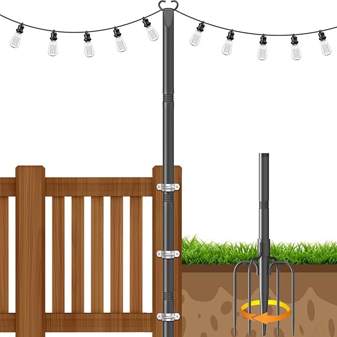String Light Poles 1 Pack,Poles for Hanginig Outdoor String Lights with Fork and Fence Clamp | Lumora