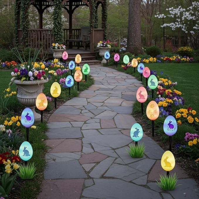 Solar Easter Egg Lights Outdoor Decorations 8 Modes Waterproof Garden Path Lights for Yard Decoration with 10 Eggs
