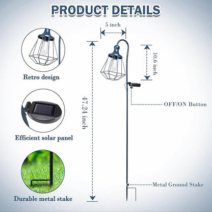 Solar Lights Outdoor Decorative Solar Retro Metal Lantern Yard Stake Decorative Path Light for Walkway Pathway Lawn Patio Yard Decorations Blue 2 Pack
