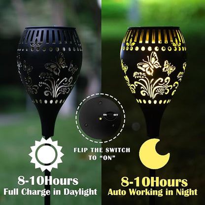 Butterfly Solar Pathway Lights Decorative - 21 inch Metal Solar Garden Lights with Warm Light Waterproof Landscape Path Light for Yard Path Patio Walkway Backyard Lawn Decor (Black, 2Pcs)