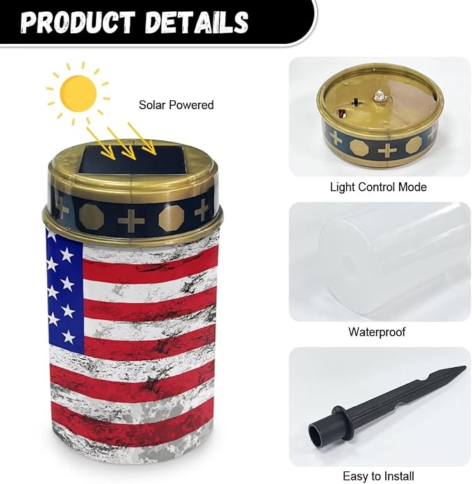 American Flag Solar Lights Outdoor Waterproof Solar Garden Light Patriotic Solar Lights for Outside Yard Path Walkway Driveway Solar Garden Lights Yard Pathway Garden Decor