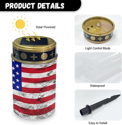 American Flag Solar Lights Outdoor Waterproof Solar Garden Light Patriotic Solar Lights for Outside Yard Path Walkway Driveway Solar Garden Lights Yard Pathway Garden Decor