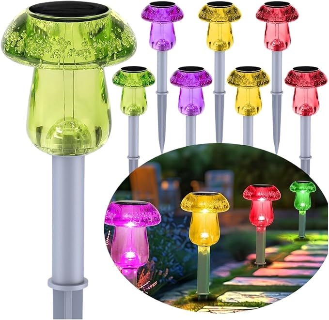 QUQUQ Solar Pathway Lights Solar Lights Outdoor Pathway Powered LED Mushroom Garden for Yard Yard Patio Decor(Warm White)