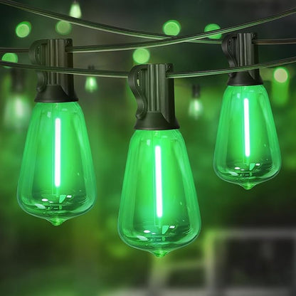 LAMPHOME 26Ft ST38 Outdoor String Lights, Green St Patrick's Day Patio Lights with 12+1 ST38 Edison Bulbs, LED Shatterproof String Lights for Outside Bistro Christmas Patio Party Decorations