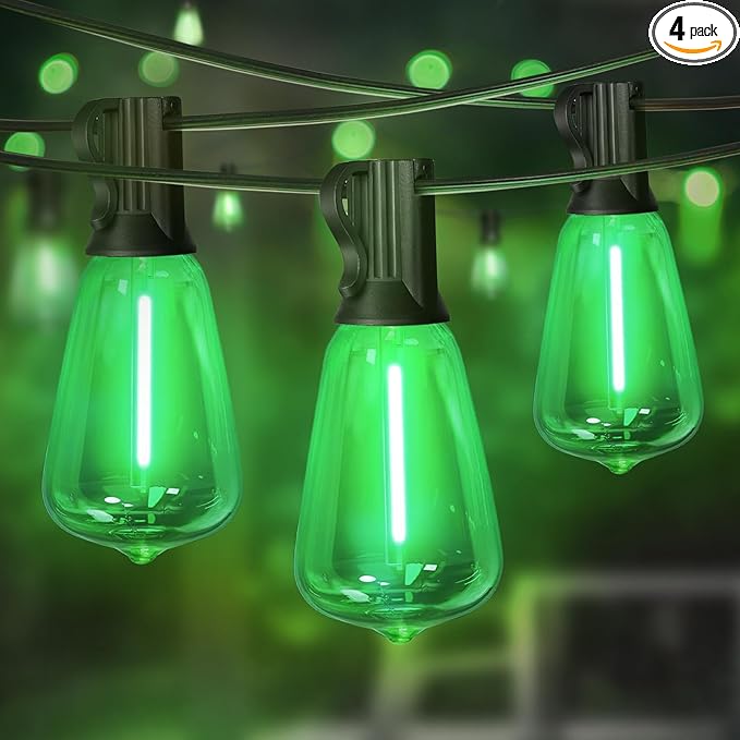 LAMPHOME 4-Pack 26Ft ST38 Green St Patrick's Day Patio Lights，Outdoor String Light with 12+1 Shatterproof LED | Lumora
