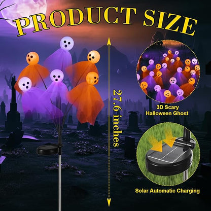 VIHOSE 6 Packs Halloween Solar Lights Outdoor 36 LED Solar Ghost Pathway Lights Waterproof Spooky Ghost Path Light Outdoor Halloween Decorations for Outside Garden Lawn Yard Decors (Purple Orange)