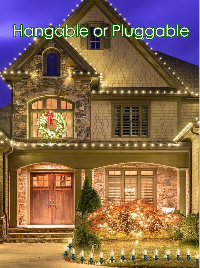SUNSGNE Christmas Pathway Lights Outdoor - 38FT Vintage Christmas Lights with 25 C9 Clear Bulbs and 25 Plastic | Lumora