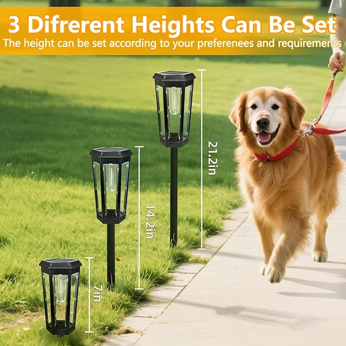 Solar Pathway Lights Outdoor, 4 Pack Bright Solar Lights Outdoor Waterproof, Bright Up to 10 Hrs, Auto On/Off Garden Lights for Yard, Landscape, Driveway, Walkway with 2 Lighting Modes