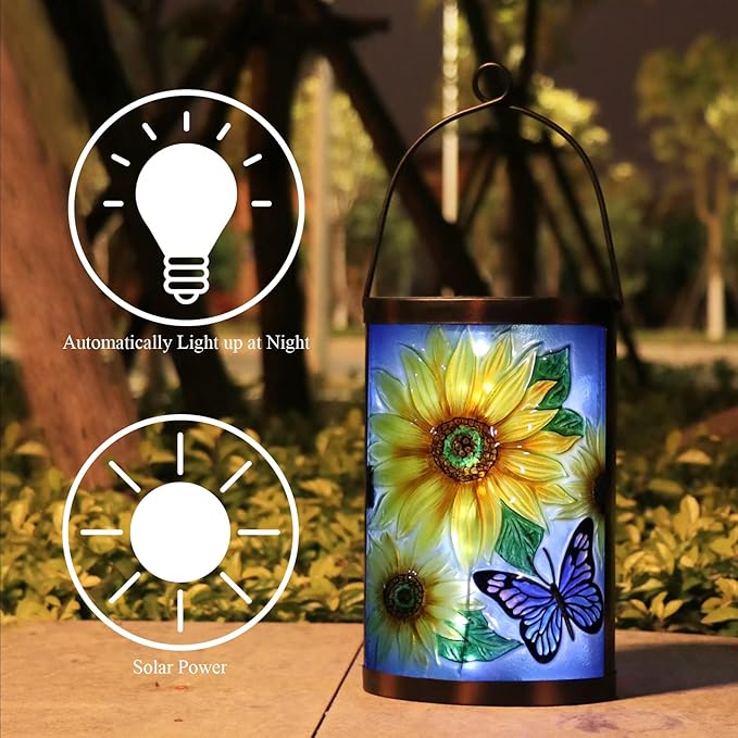 Hanging Solar Lantern Outdoor Waterproof LED Solar Lights Sunflower Decorative Solar Lanterns Tabletop Lamp for | Lumora