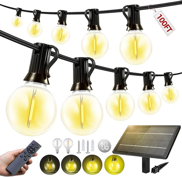 100FT Solar Lights Outdoor Waterproof: G40 30M Shatterproof Bulbs Patio Lights - Solar Powered Remote Control 3 | Lumora