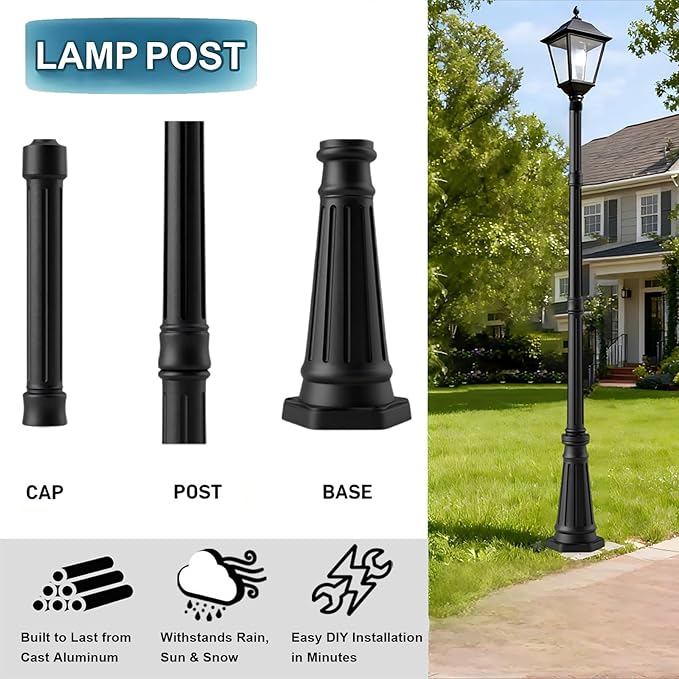 Universal Outdoor Post Light Pole, Black Cast Aluminum Pole with 2.36" Fitter Mount, 79in Tall Traditional Street | Lumora