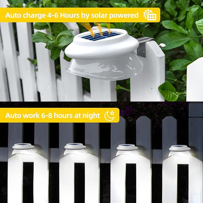 ROSHWEY Gutter Lights Solar Powered, 6 Pack Solar Patio Decor Lights with 9 LED Waterproof Fence Light for Eaves Garage Garden Landscape Pathway (Cool White)