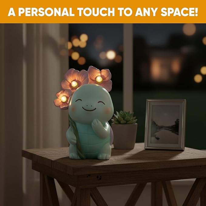GLO-X Solar Turtle Garden Statue – Turtle Statue with Light-Up Flowers, Solar Powered Garden Decor Figurine for Outdoor Gardens, Lawn & Patio, Garden Gift for Mom & Grandma