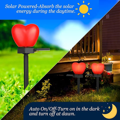 Hortsun 8 Pack Valentine's Day Solar Stake Lights Red Heart Waterproof LED Lights for Patio Lawn Outdoor Pathway Walkway Landscape Garden Decoration