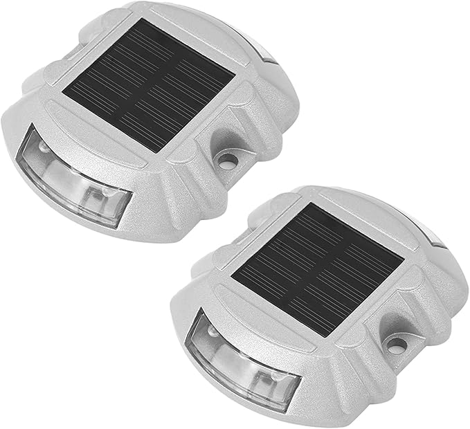 2pcs Solar Road Stud Lights, 6 LED Water Proof Outdoor Pathway Lights with Large Reflective Brightness for Garden Lawn Deck Road