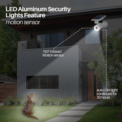 Motion Sensor Outdoor Solar Lights Waterproof Aluminum alloy(Not plastic) Solar Spot Lights, Solar Motion Detector Lights for Outside Patio Porch Wall Driveway Garden, 100-Week FREE Refund/Replacement