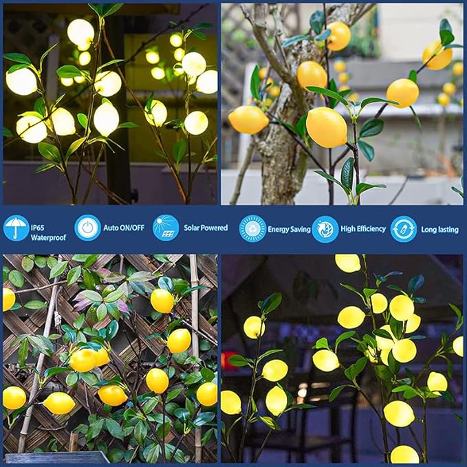 Outdoor Solar Garden Lights, 2 Pack Solar Flower Tree Lights with Realistic Lemon,Waterproof LED Solar Lights Outdoor Stake Landscape Lights for Yard Garden Lawn Pathway Decoration Light