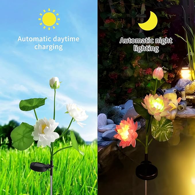 Solar Light 2 Pack Garden Decoration Warm Color LED light Outdoor Waterproof Sun Cloth Garden Decoration Holiday Gift (Lotus, 2 Pack)
