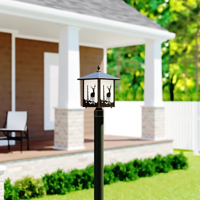 VAXCEL Bryce 1L Bronze Rustic Outdoor Deer Tree Post Light White Glass | Lumora