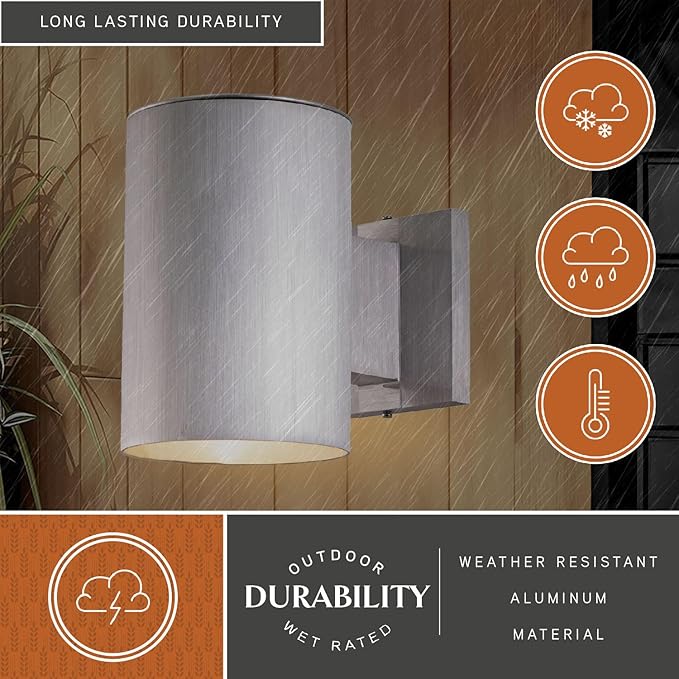VAXCEL Chiasso Modern Outdoor Porch Light, 5" W x 7.25" H Silver Cylinder Wall Sconce, Waterproof Dark Sky Wall | Lumora
