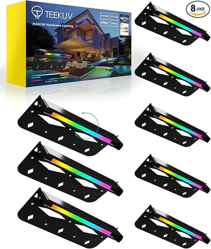Teekuv 8 Pack 7 Inch RGB LED Hardscape Lighting, 5W Smart Retaining Wall Lights 16 Million Colors with Remote Control, IP65 Waterproof Landscape Paver Lights, 12V AC/DC Low Voltage Outdoor Lighting