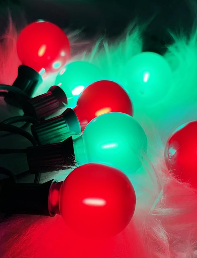 25Ft LED Christmas Outdoor String Lights, G40 Globe String Lights with 27 0.6W Red Green Bulbs, Vintage Christmas Lights for Holiday Party Backyard Wedding Garden Patio Porch Decor
