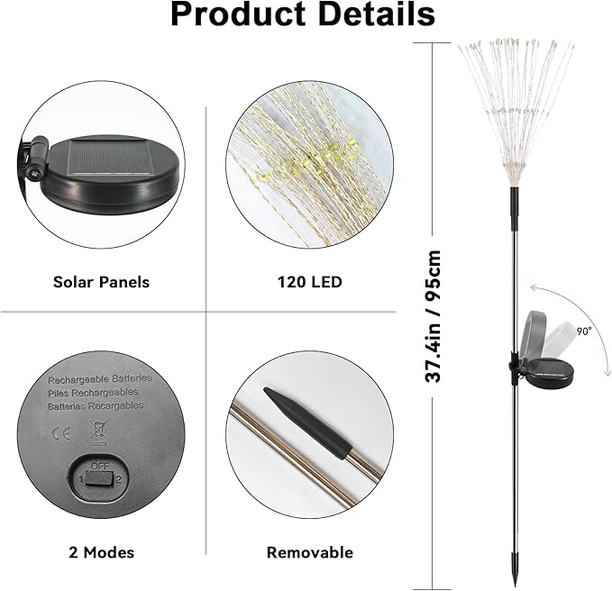 Solar Garden Lights Outdoor, 2 Pack 120 LED Twinkling Firework Lights Decorative with 2 Modes, Outdoor Waterproof | Lumora