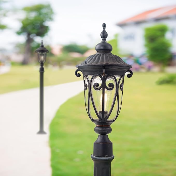 Outdoor Post Light Fixture with Pier Mount, 24 Inch High Vintage Post Lamp for Yard, Antique Bronze Exterior | Lumora