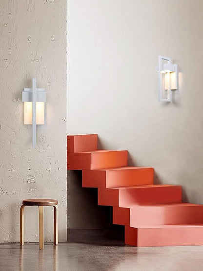 LamQee Outdoor Wall Lights Modern Exterior Lighting Fixtures, 3000K Integrated LED Outdoor Wall Sconce Lighting, Matte White Outside Wall Mount Lights for House Front Door Porch Garage Patio 1 Pack