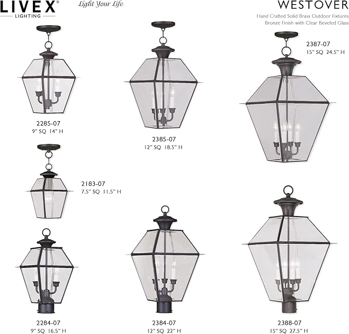 Livex Lighting Lantern 2384-07 Westover 3-Light Outdoor Post Head, Bronze, 21.50x12.00x12.00 | Lumora