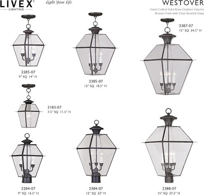 Livex Lighting Lantern 2384-07 Westover 3-Light Outdoor Post Head, Bronze, 21.50x12.00x12.00