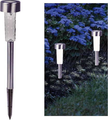 Crosslight Solar Powered Pathway Lights (4 Pack) - Outdoor Stainless Steel White LED Lights, Waterproof for Garden, Yard, Patio, Lawn, Walkway - Decorative Ground Stake Lighting | Silver