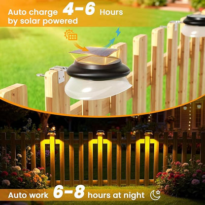 ROSHWEY Outdoor Fence Lights, 6 Pack Solar Gutter Lights with 9 LED Waterproof for Eaves Garden Garage Porch Stairs Wall 2 Installations Methods, Black Lampshade (Warm White)