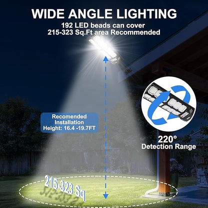 Solar Street Lights Outdoor 800W with Motion Sensor & Remote, IP67 Waterproof Wall Light, 6Hrs Bright LED for Garden/Yard/Street, Wireless Radar Sensing & Auto On/Off