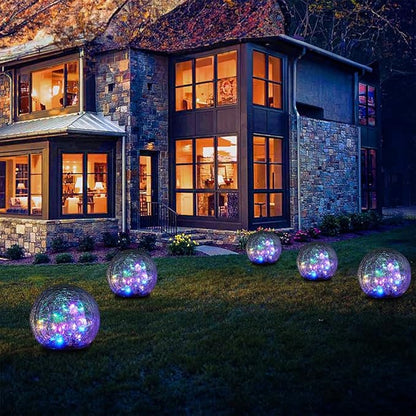 Solar Ball LED Lights Crackle Glass Globe Garden Stake Lamp Yard Art Decor for Yard Pathway Patio Lawn Decoration (Colorful)