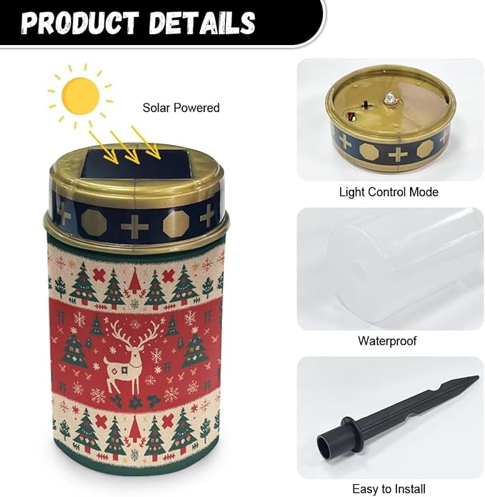 Christmas Deer Tree Solar Lights for Garden Outdoor Solar Lights Waterproof Solar Garden Yard Lights Pathway Solar Lights Outside Solar Candle Memorial Decor Light