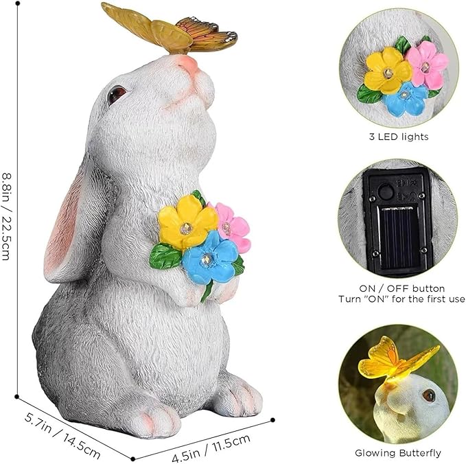Solar Rabbit Decor for Easter Gifts with Waterproof Outdoor Bunny Lights Lawn Ornaments Bunny Statue Gifts for Garden for Yard Patio Home Decorations.