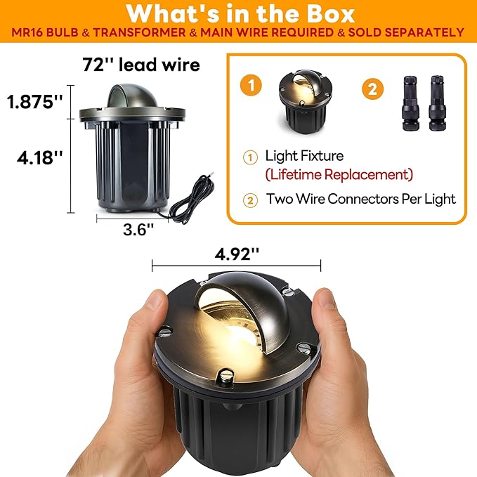 Gardenreet Low Voltage Well Light - Brass LED Hardwired All Weather In-Ground Ip65 Lighting, 12V Directional | Lumora