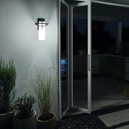 Kichler Caterham 14.75" Outdoor Wall Light in Olde Bronze®, 1-Light Exterior Porch Light Wall Sconce with Satin Etched Cased Opal Glass, (14.75" H x 8" W), 49643OZ