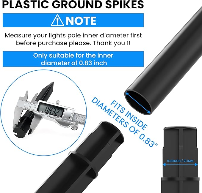SDTC Tech 12-Pack ABS Ground Spikes (Only Fit for Round Pole of 0.83" Inside Diameter) Solar Torch Light Garden Plastic Ground Stakes for Garden Light Pathway Markers, 8.2 Inch Length