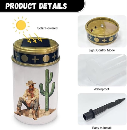 Cemetery Light Solar West Cowboy Outdoor Light Decor for Cemetery Solar Lights for Grave Waterproof Solar Garden Stake Lights for Memorial Garden, Backyard, Lawn, Pathway