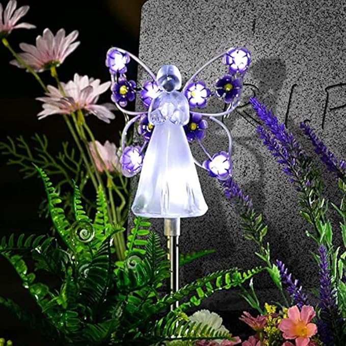 YWBL-WH 2PCS Angel Solar Lights LED Solar Garden Stake Lights Outdoor Garden Angel Decoration ()