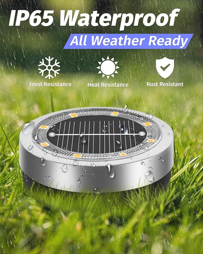 Mini Solar Ground Lights Outdoor 16 Pack Waterproof Upgraded Anti-Rust Solar Flat Garden Lights Stainless Steel | Lumora