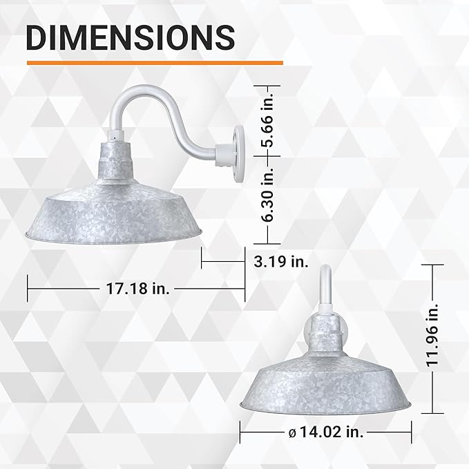 14in. Galvanized Finish Outdoor Gooseneck Barn Light Fixture with 10in. Long Extension Arm - Wall Sconce Farmhouse | Lumora