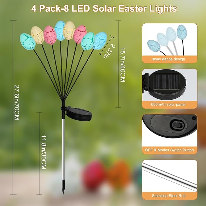 4 Pack Solar Easter Egg Lights, Colorful Garden Swaying Firefly Light Outdoor Easter Lights Waterproof Solar Stake | Lumora