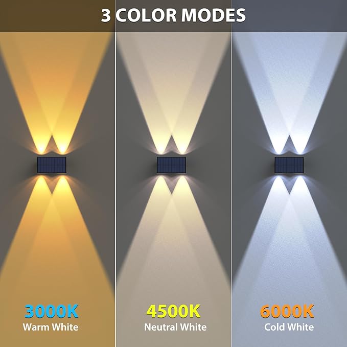 Solar Fence Lights,12Pack Solar Lights Outdoor 2700/4500/6000K 3 Mode Up & Down Solar Wall Lights Waterproof 100 | Lumora