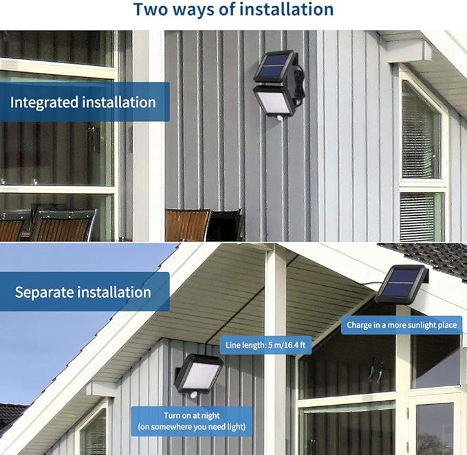 AOZBZ Solar Power Wall Light, Outdoor Motion Sensor Light 56 LEDs Securtiy Night Light Separable Solar Panel Light for Patio Yard Deck Garage Driveway Porch Fence